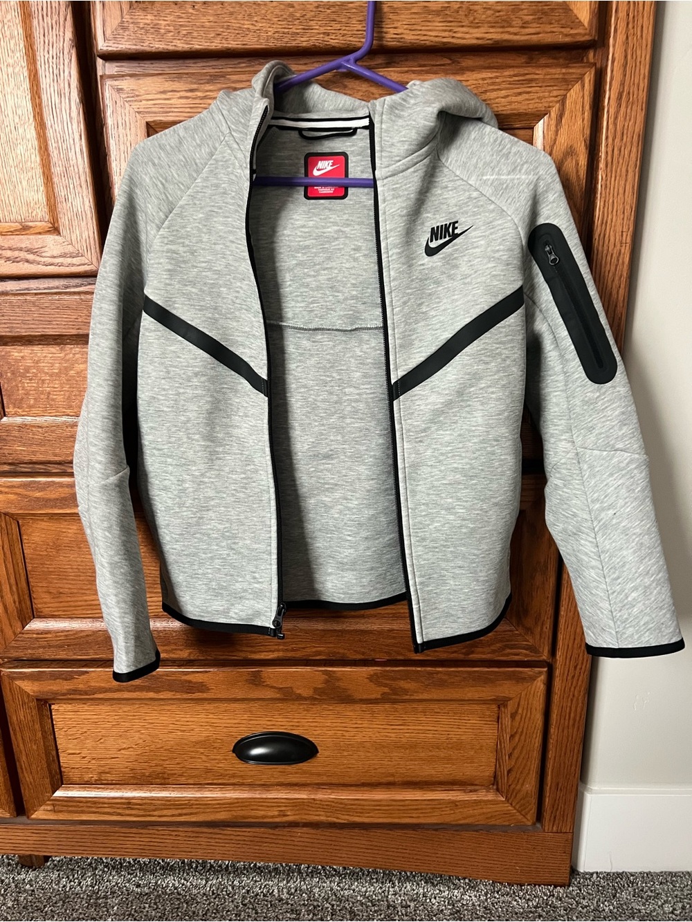 Nike Kids Light Gray Hooded Zip Jacket with Black Accents
